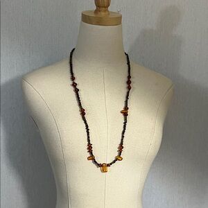 Vintage Amber Garnet Beaded Necklace Bohemian Boho Gypsy